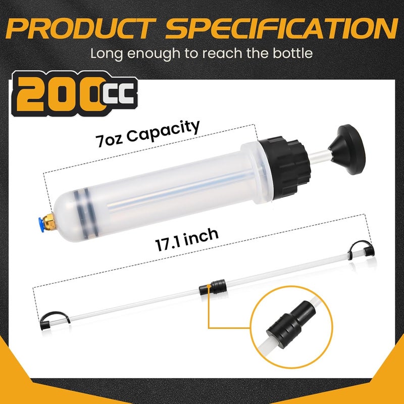 SOWKIPE 200CC Automotive Fluid Extractor Pump, Premium Manual Extraction & Fill Pump with 2 Hoses, Oil Syringe with Powerful Suction, Fluid Oil Change Evacuator - Image 2